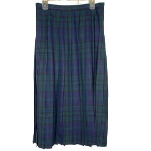 Nordstrom Vintage Point of View Pleated Black Watch Tartan Wool‎ Midi Skirt